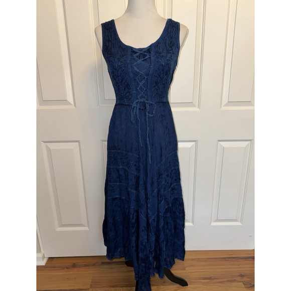 Scully Dresses & Skirts - Western Prairie Lace-Up Midi Dress Embroidered Boho Cowgirl Festival